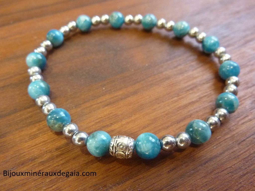 Bracelet Apatite-Hématite-perles rondes 6-4 mm