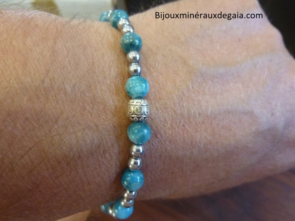 Bracelet Apatite-Hématite-perles rondes 6-4 mm