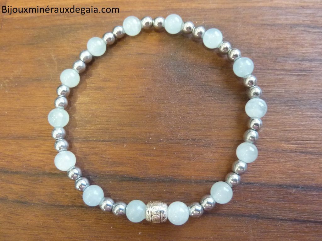 Bracelet aigue marine-hématite - Perles rondes 6-4 mm