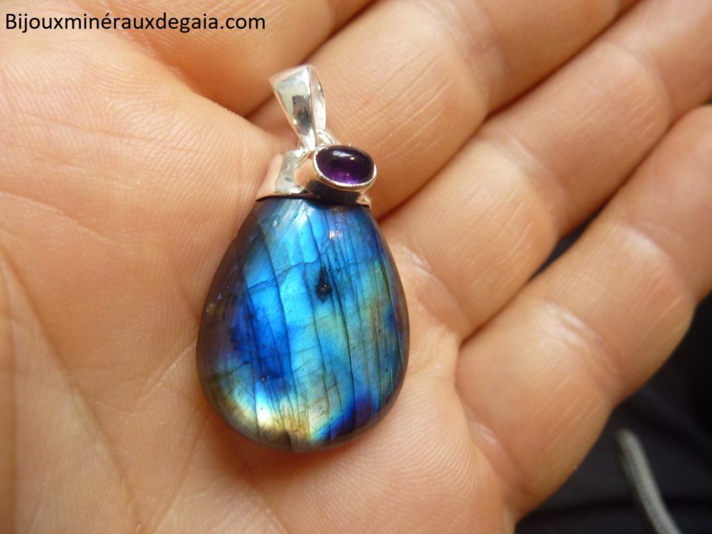 Pendentif Labradorite-Améthyste Monture argent 925 ref 5368