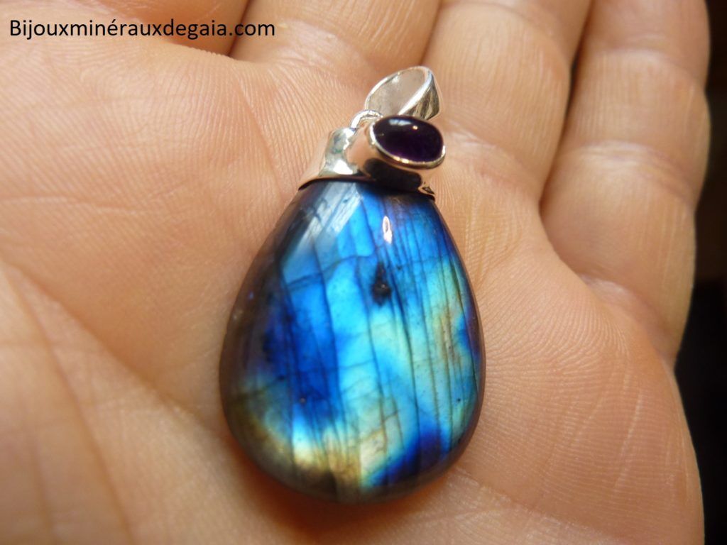 Pendentif Labradorite-Améthyste Monture argent 925 ref 5368