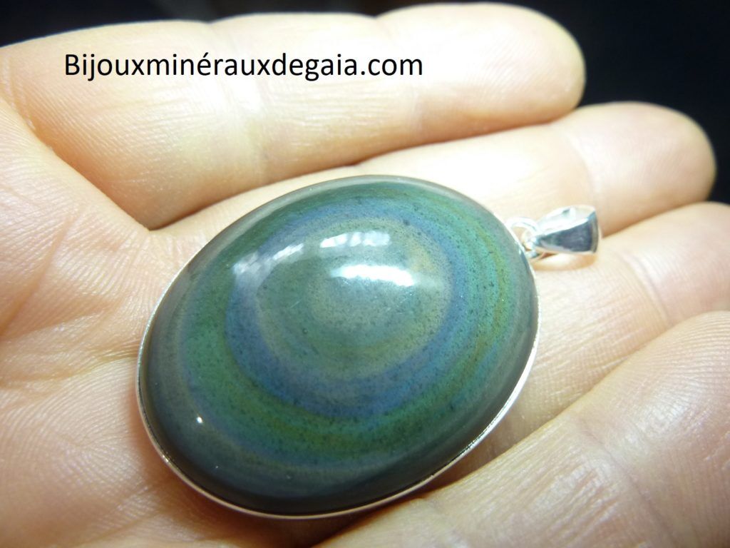 Pendentif obsidienne oeil celeste monture argent 925 r 2292