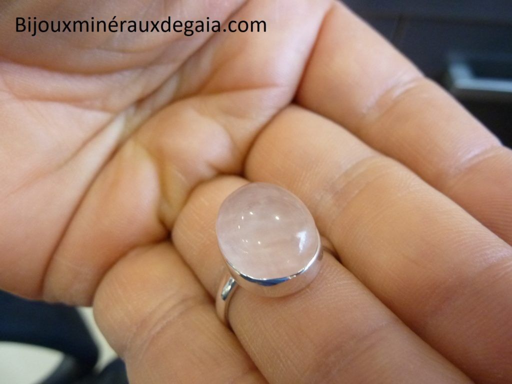 Bague quartz rose monture argent 925 taille 60 ref 1925