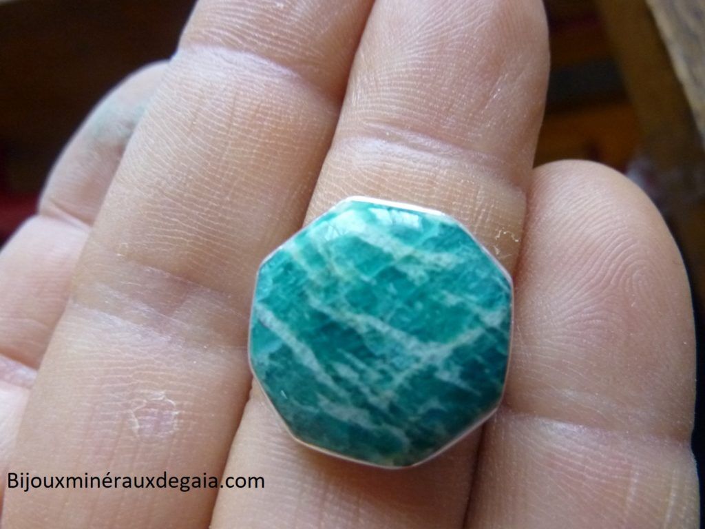 Bague Amazonite monture argent 925 taille 56 1/2 Ref 0573