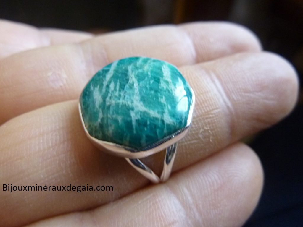 Bague Amazonite monture argent 925 taille 56 1/2 Ref 0573