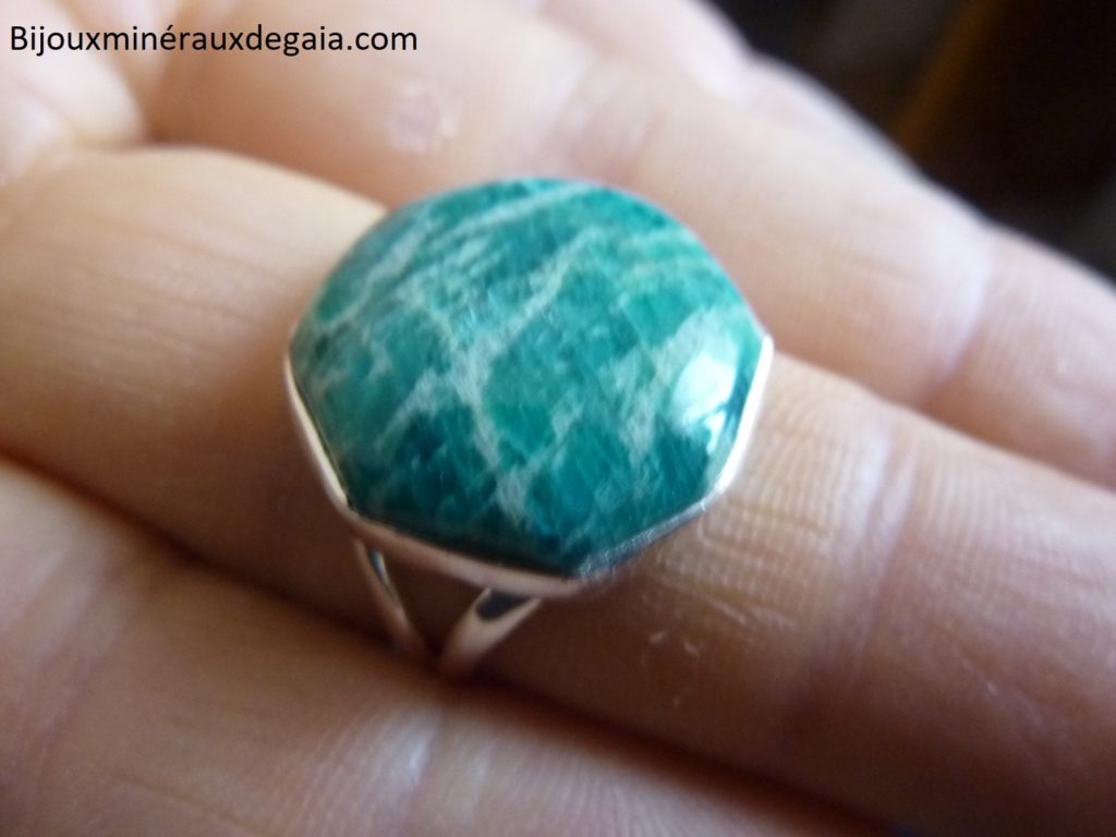 Bague Amazonite monture argent 925 taille 56 1/2 Ref 0573