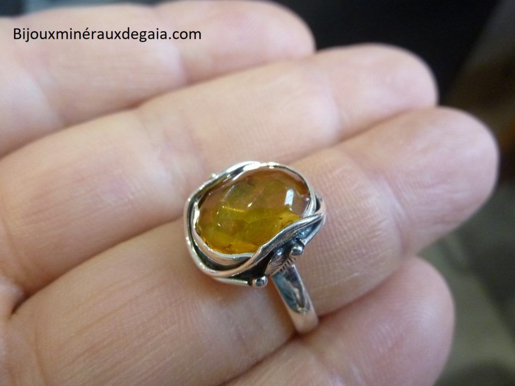 Bague Ambre monture argent 925 taille 54 ref 1412