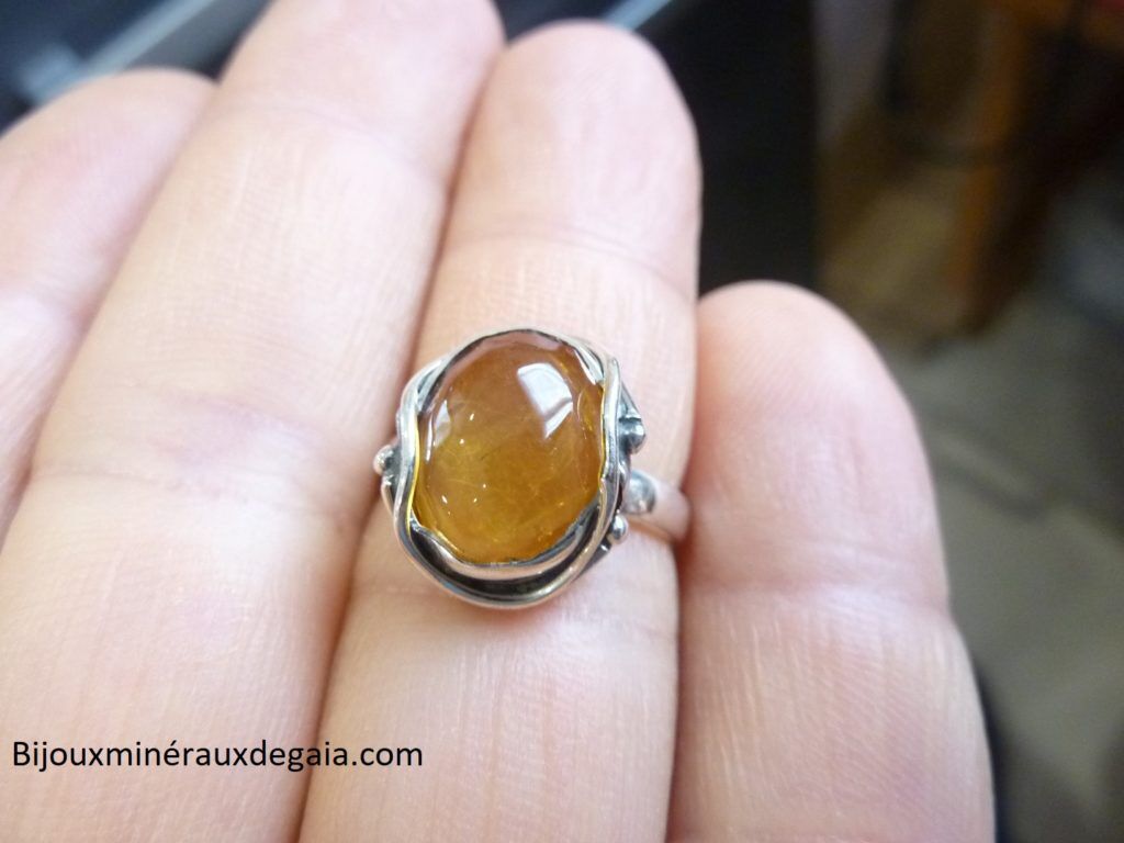 Bague Ambre monture argent 925 taille 54 ref 1412