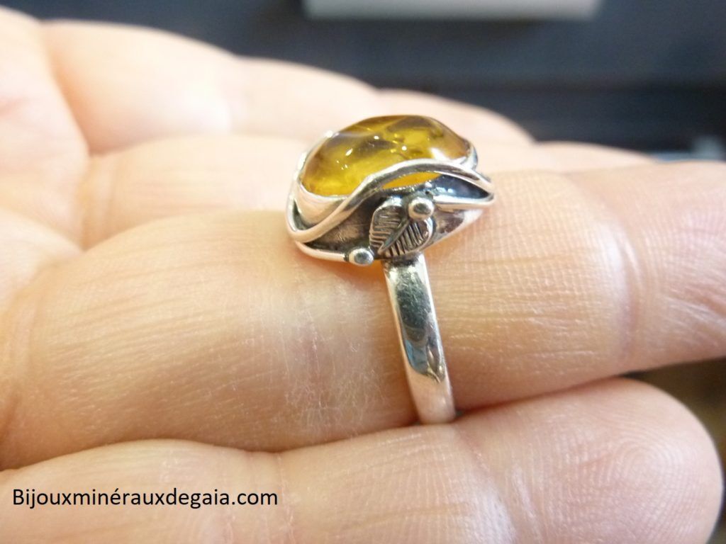 Bague Ambre monture argent 925 taille 54 ref 1412