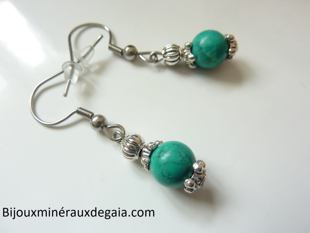 Boucles d'oreilles Turquoise - Perles rondes 8 mm