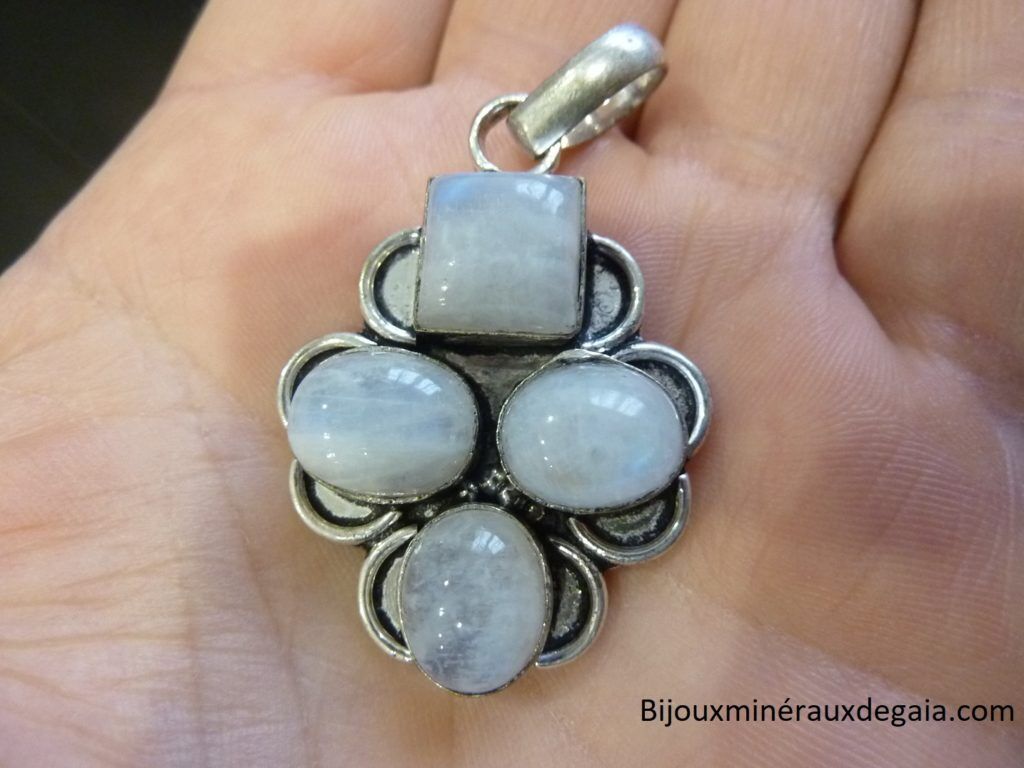 PENDENTIF PIERRE DE LUNE ET ARGENT ref 3696