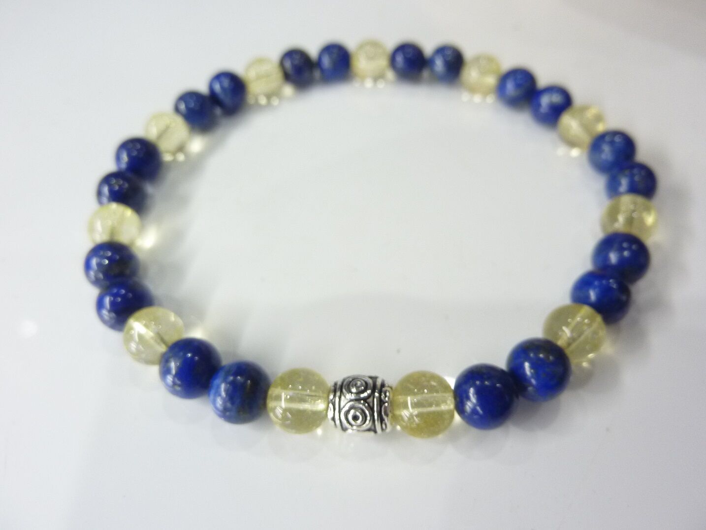 Bracelet Lapis lazuli-Citrine perles rondes 6 mm