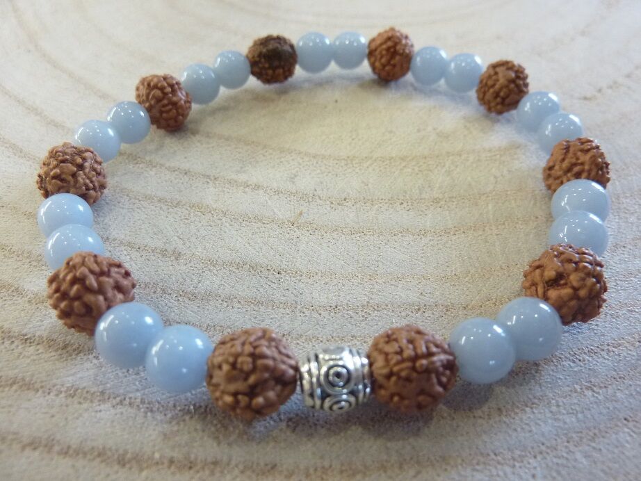 Bracelet Rudraksha-Angélite - Perles 8-6 mm
