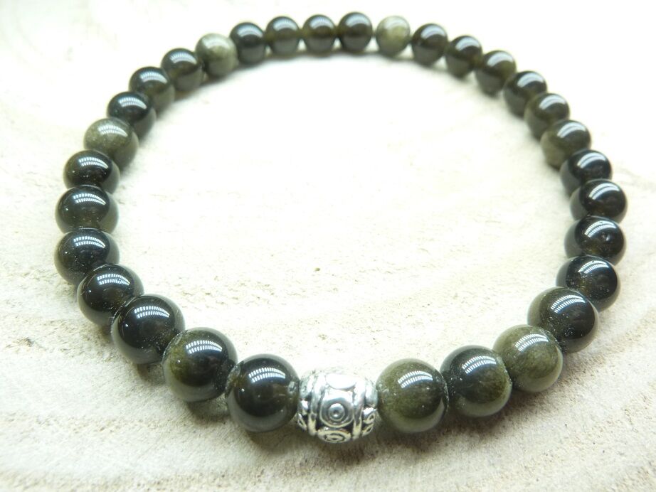 Bracelet Obsidienne dorée Perles 6 mm