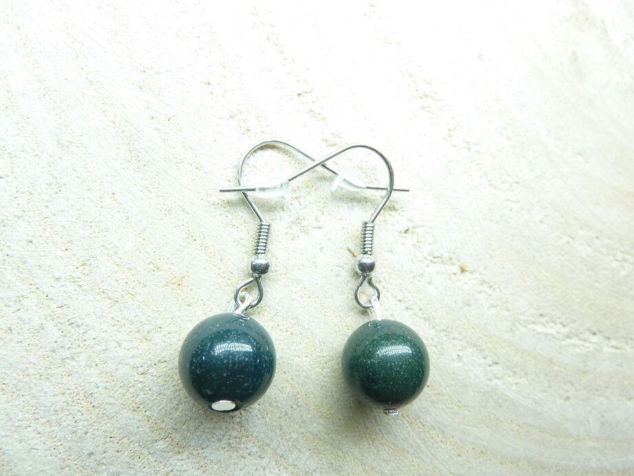 Boucles d'oreilles jaspe héliotrope - perles rondes 10 mm