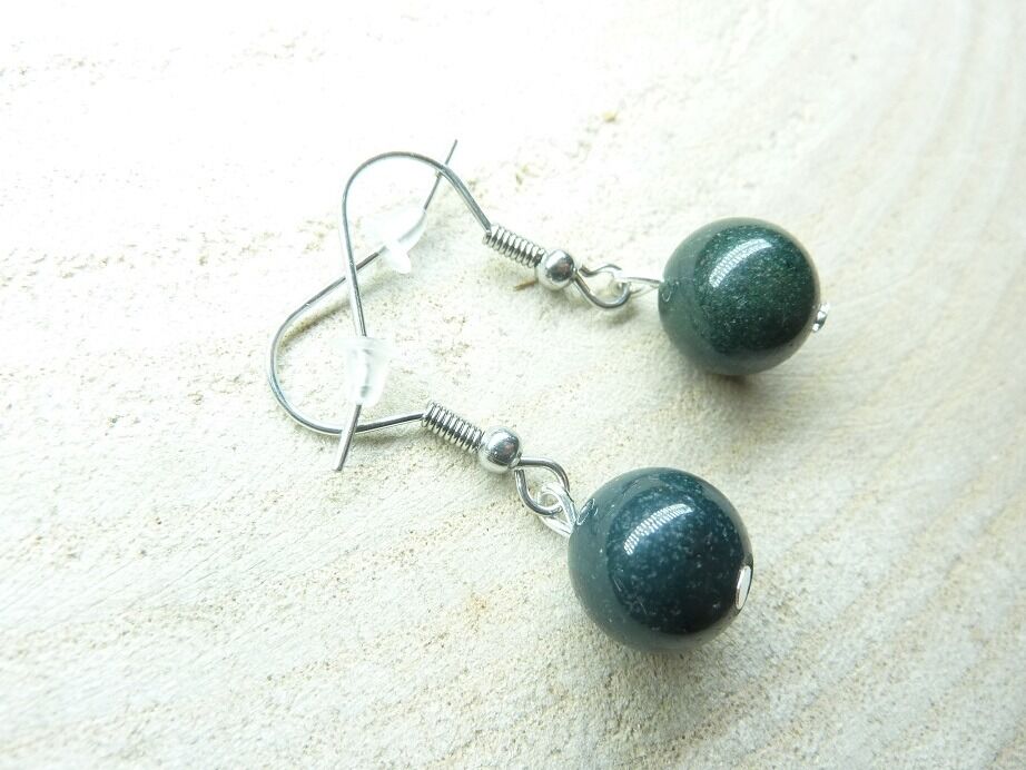 Boucles d'oreilles jaspe héliotrope - perles rondes 10 mm