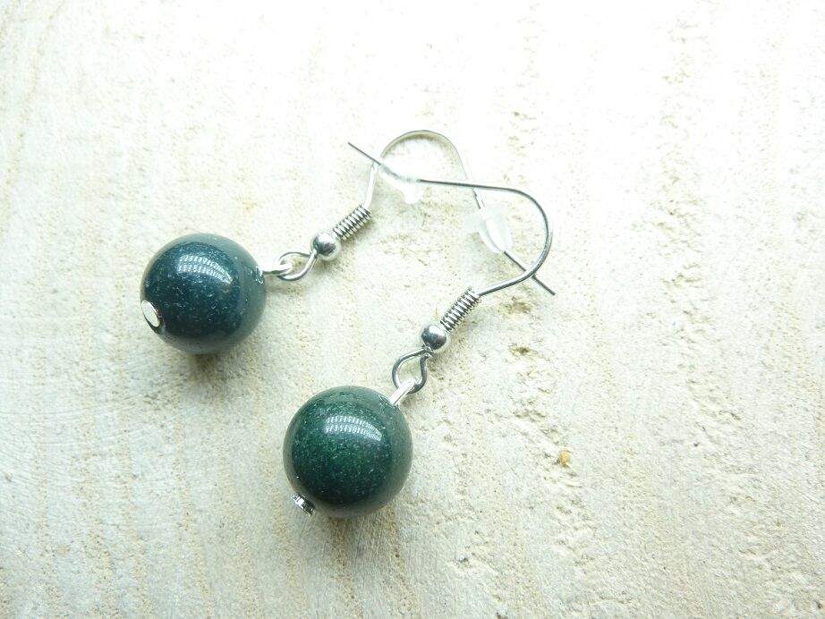 Boucles d'oreilles jaspe héliotrope - perles rondes 10 mm