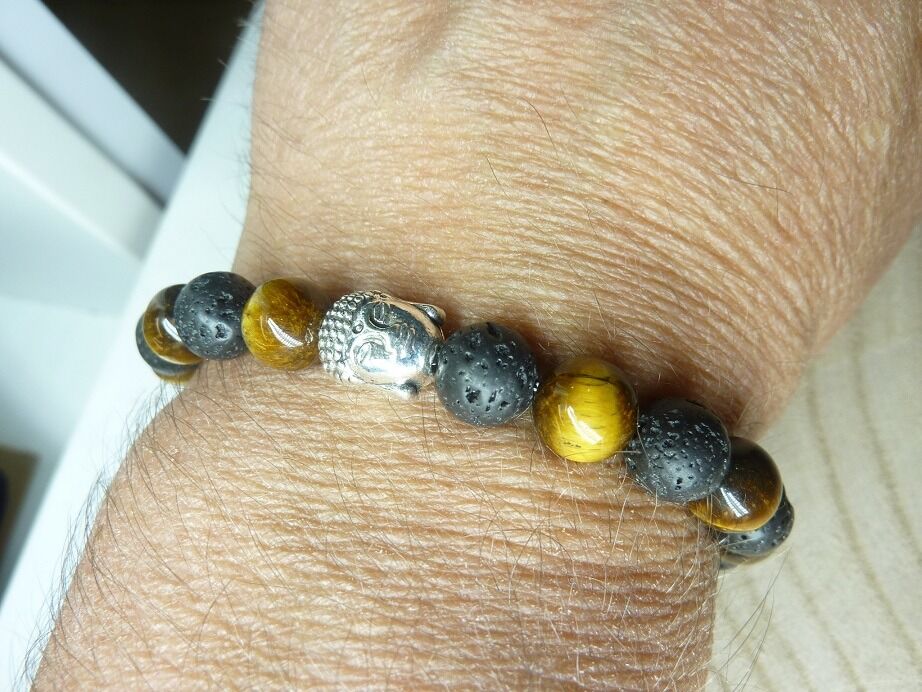Bracelet Oeil de tigre-Pierre de lave-Bouddha