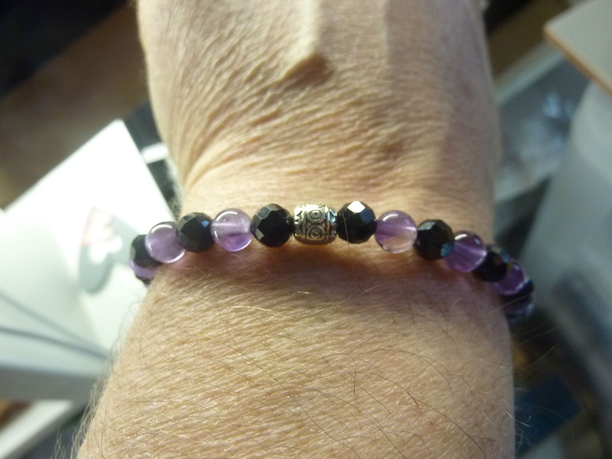 Bracelet Améthyste-Spinelle noir perles 6 mm