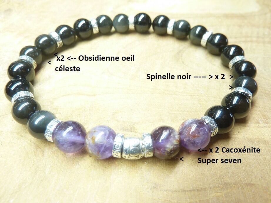 Bracelet Spinelle noire-Obsidienne oeil céleste-Super seven