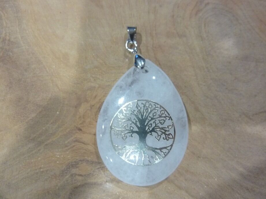 Pendentif Quartz cristal de roche arbre de vie