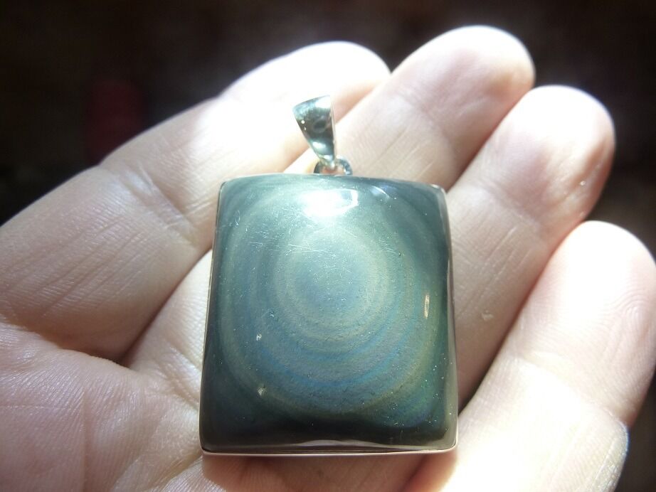 Pendentif Obsidienne oeil céleste monture argent 925 ref 1504