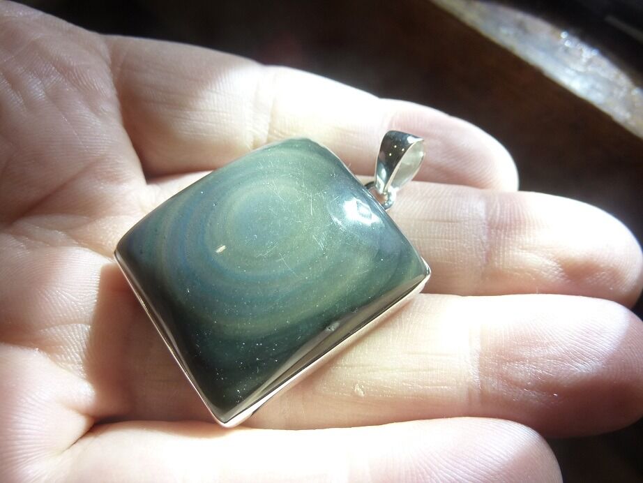 Pendentif Obsidienne oeil céleste monture argent 925 ref 1504