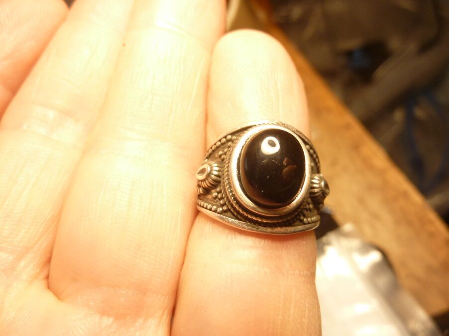 Bague Spinelle noir monture argent 925 taille 49