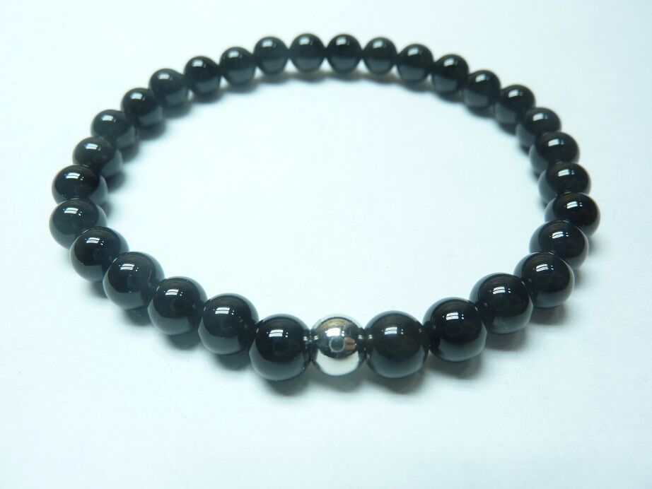 Bracelet Obsidienne noire – perles rondes de 6 mm