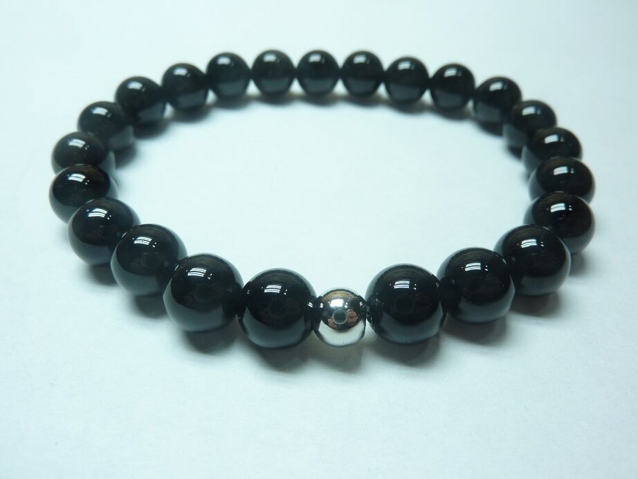 Bracelet Obsidienne noire – perles rondes de 8 mm