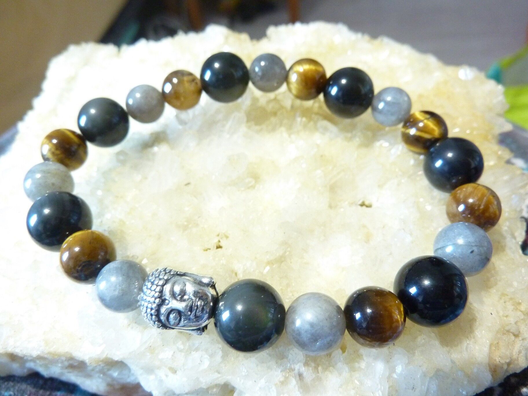 Bracelet protection Oeil de tigre-Labradorite-Obsidienne oeil céleste – Image 7