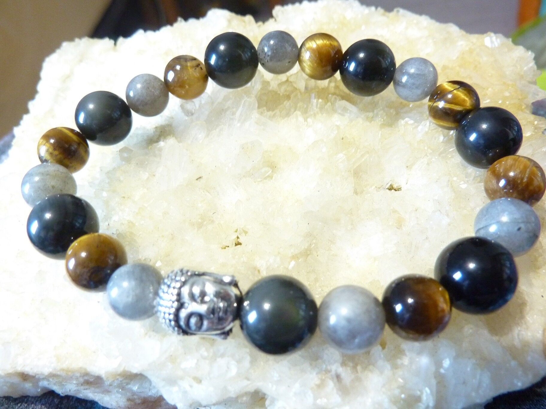 Bracelet protection Oeil de tigre-Labradorite-Obsidienne oeil céleste – Image 6