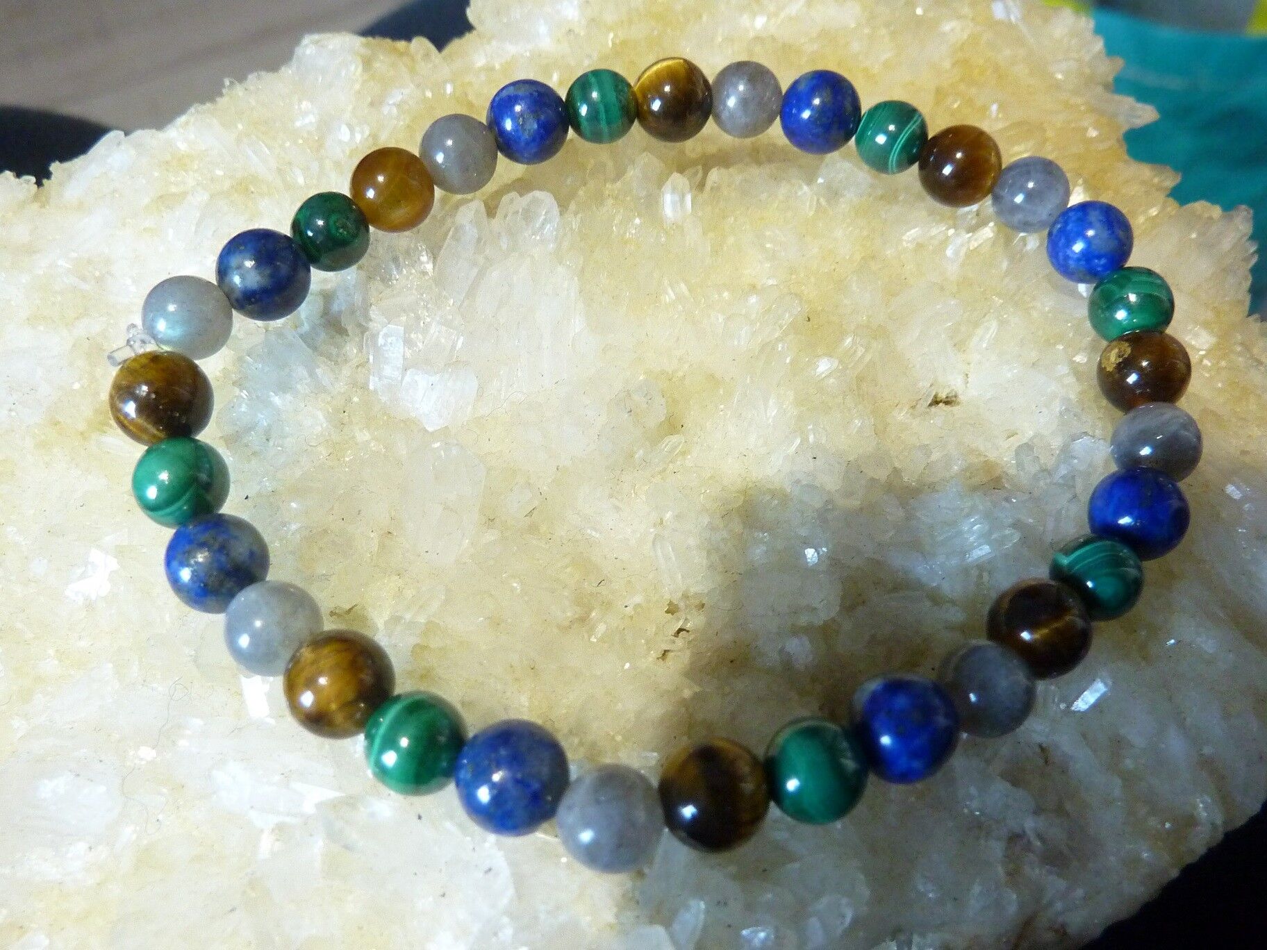 BRACELET MALACHITE LAPIS LAZULI OEIL DE TIGRE LABRADORITE – Image 4