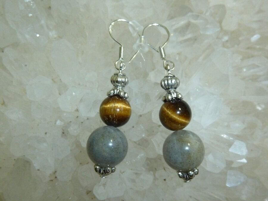 BOUCLES D'OREILLES PROTECTION EXTREME: OEIL DE TIGRE,LABRADORITE