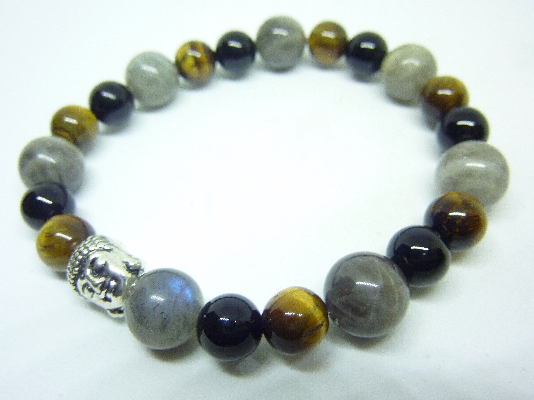 BRACELET PROTECTION BOUDDHA OEIL DE TIGRE LABRADORITE TOURMALINE NOIRE – Image 3