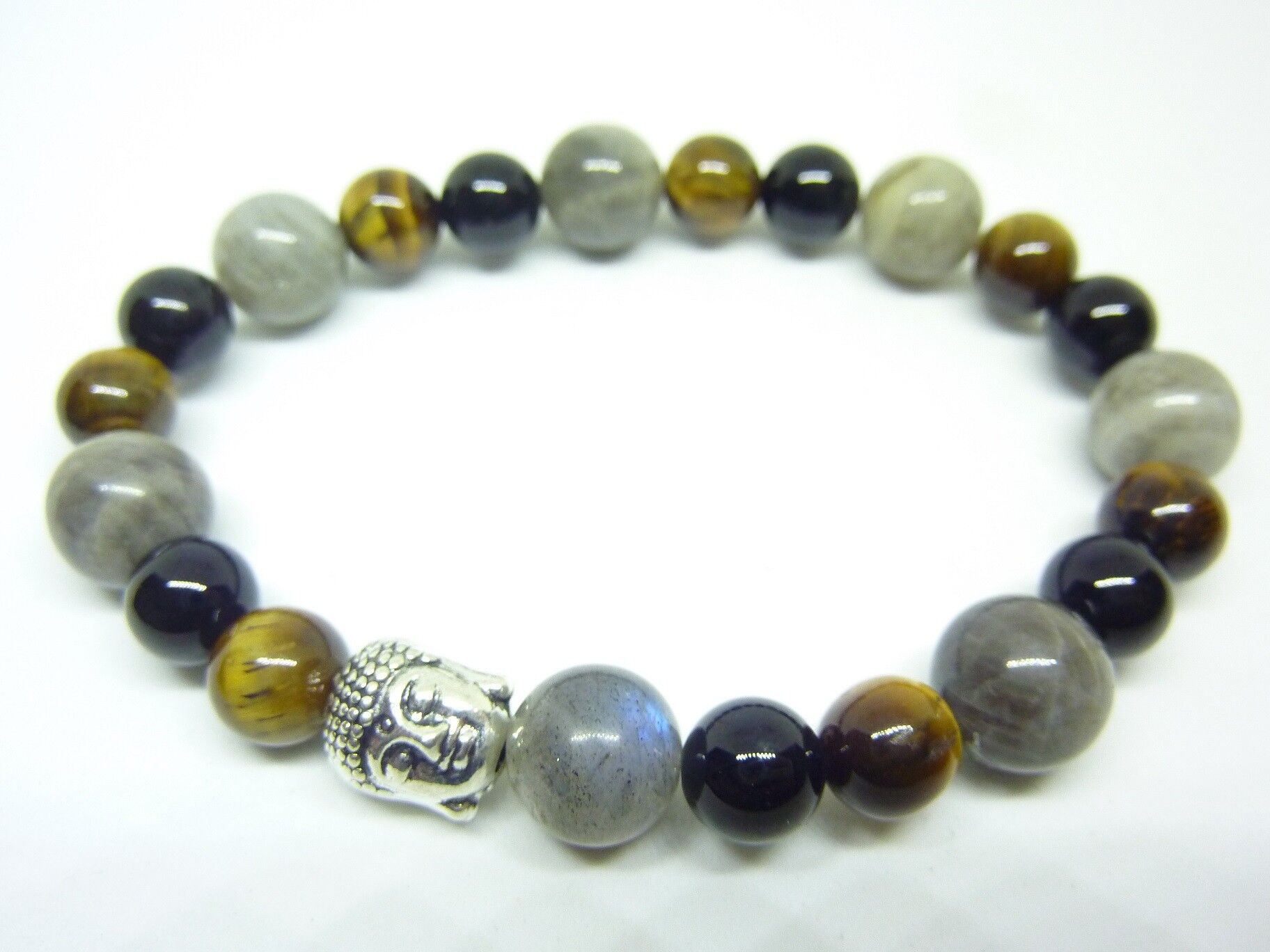 BRACELET PROTECTION EXTREME OEIL DE TIGRE-HEMATITE-TOURMALINE NOIRE 8 MM