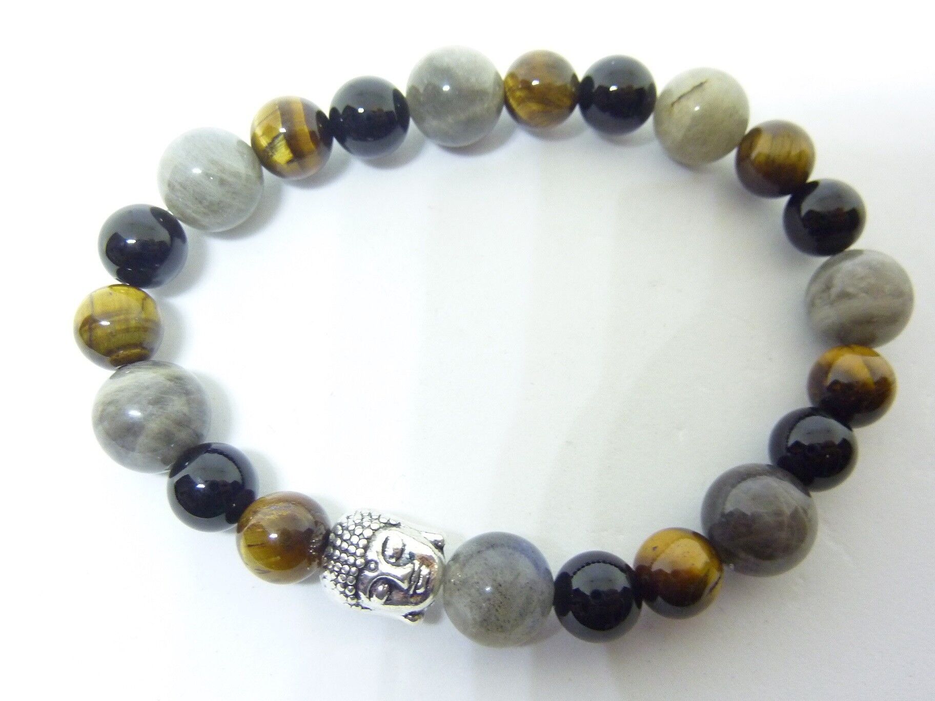 BRACELET PROTECTION BOUDDHA OEIL DE TIGRE LABRADORITE TOURMALINE NOIRE – Image 2