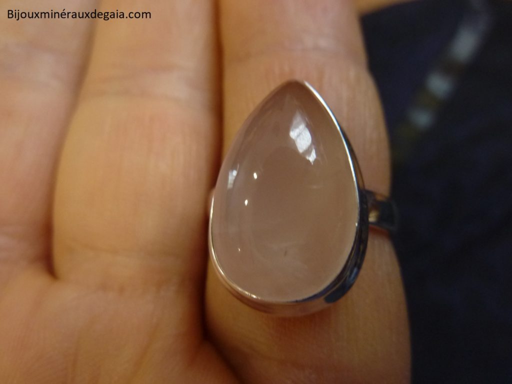 Bague quartz rose monture argent 925 taille 57 3/4 ref 4894