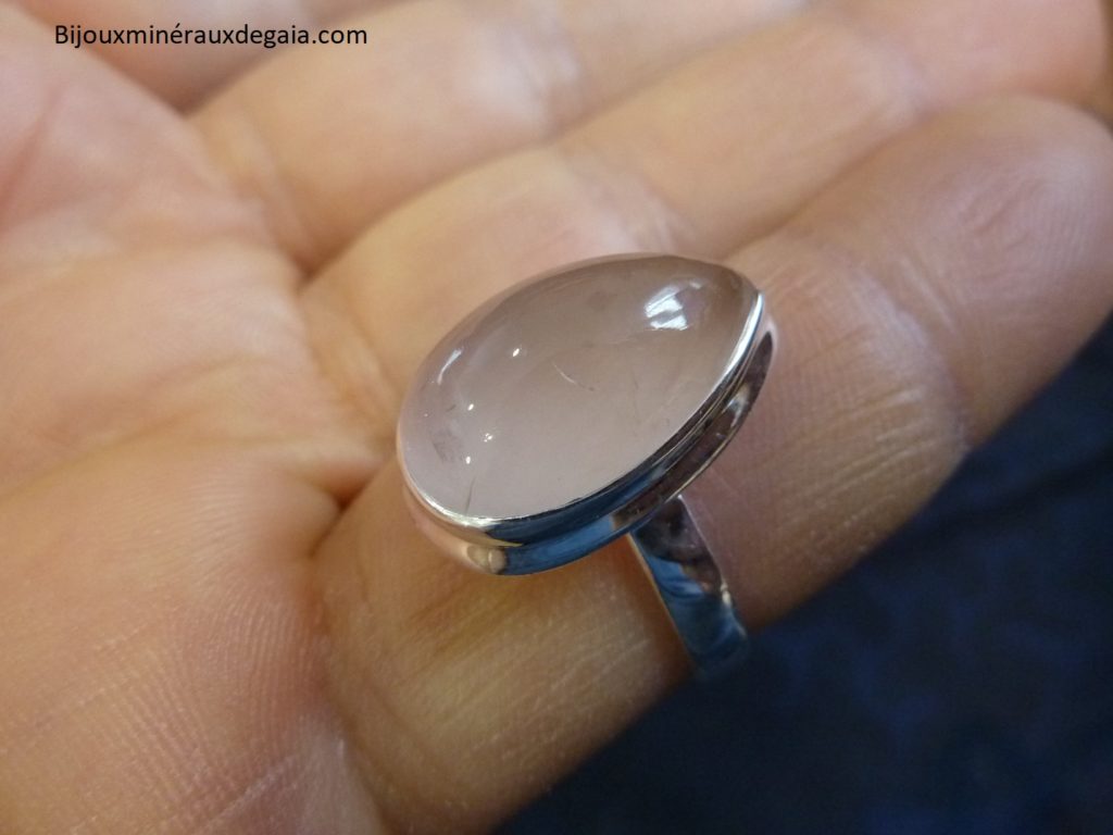 Bague quartz rose monture argent 925 taille 57 3/4 ref 4894
