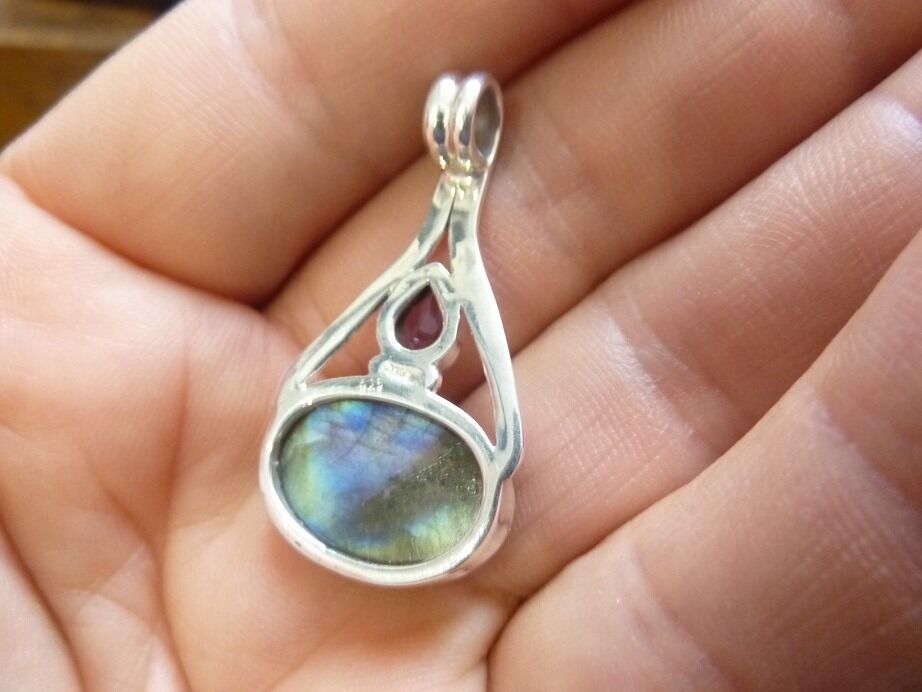 Pendentif labradorite et améthyste monture argent 925 ref 2048