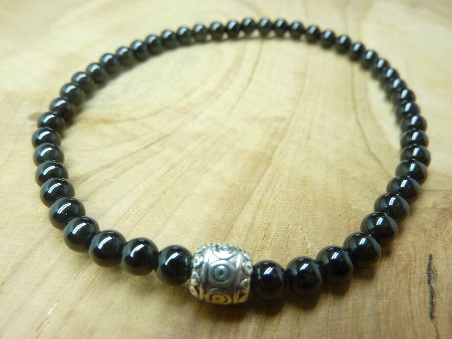 Bracelet Spinelle noir - Perles rondes 4 mm