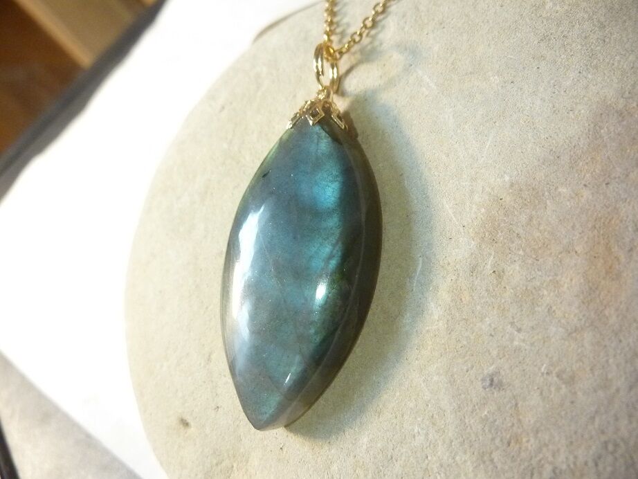 Collier pendentif Labradorite GG 2409 + chaine acier inoxydable doré 50 cm – Image 3