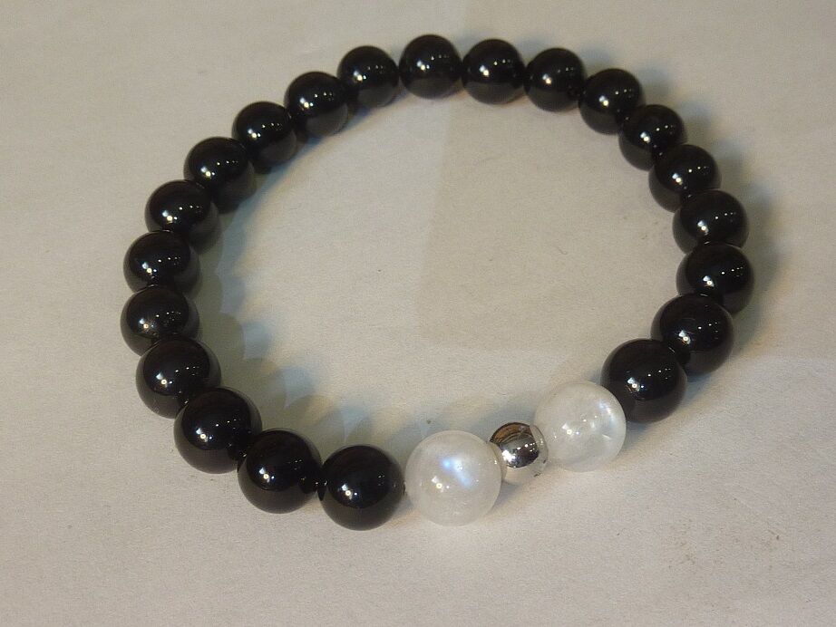 Bracelet Spinelle noir-Pierre de lune qualité AA