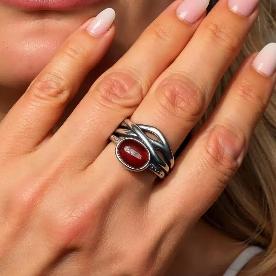 Bague réglable en Grenat argent 925