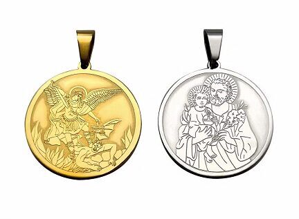 Collier pendentif protection Archange Michael st Michel et st Joseph ref or