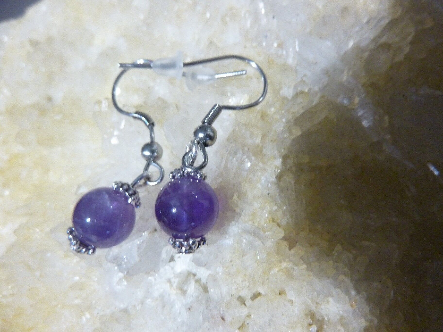 Boucles d'oreilles améthyste - Perles rondes 8 mm – Image 3