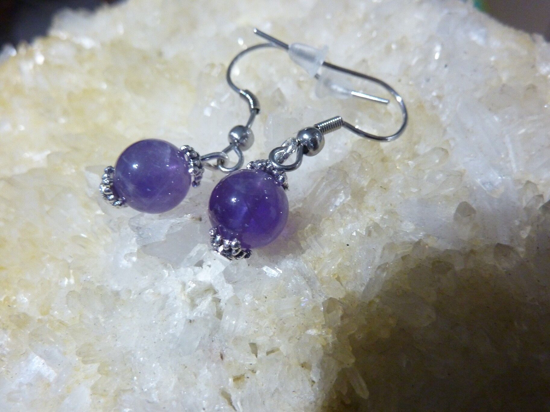 Boucles d'oreilles améthyste - Perles rondes 8 mm