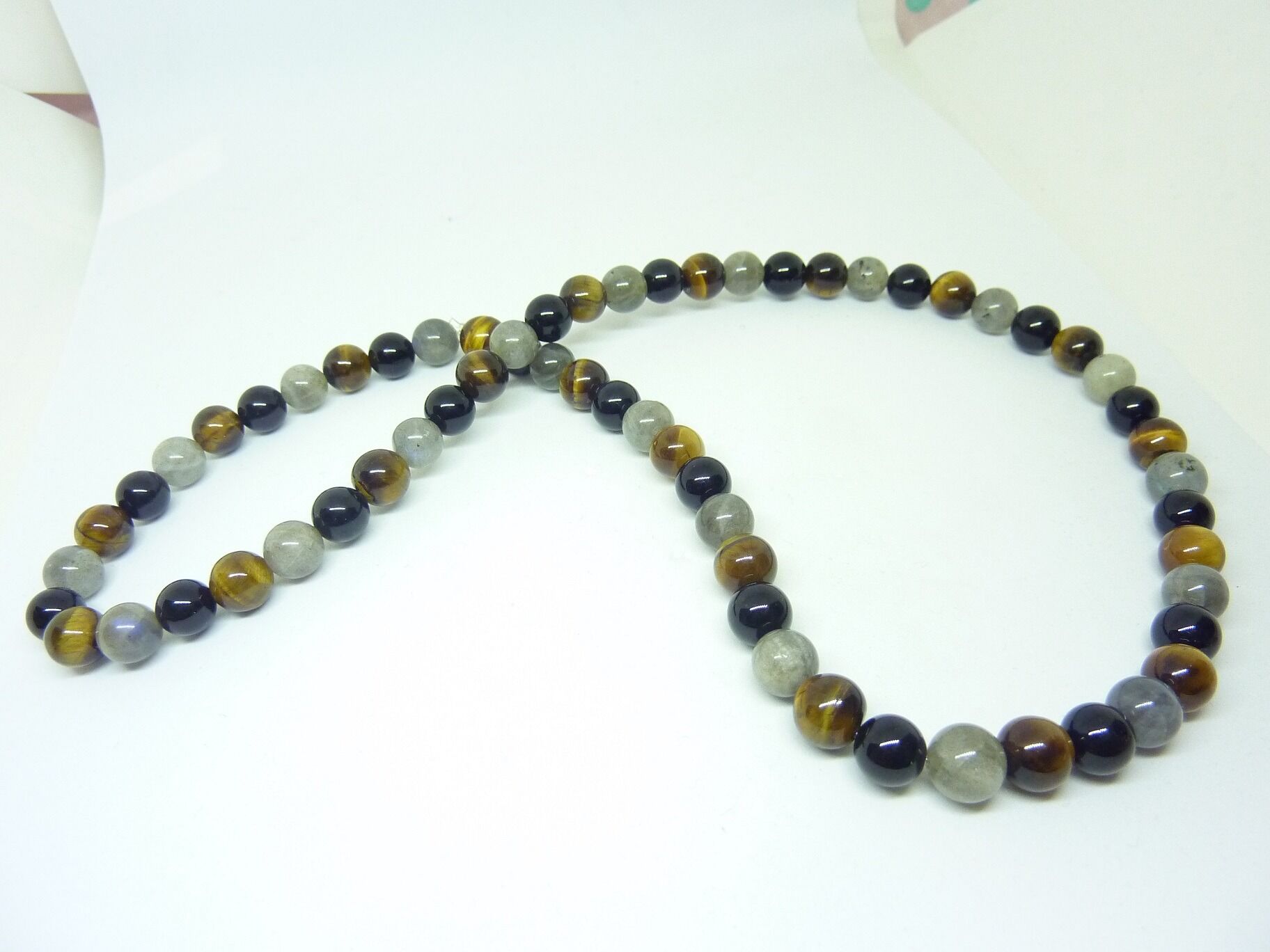 COLLIER PROTECTION EXTREME OEIL DE TIGRE-LABRADORITE-TOURMALINE NOIRE 8 MM – Image 4