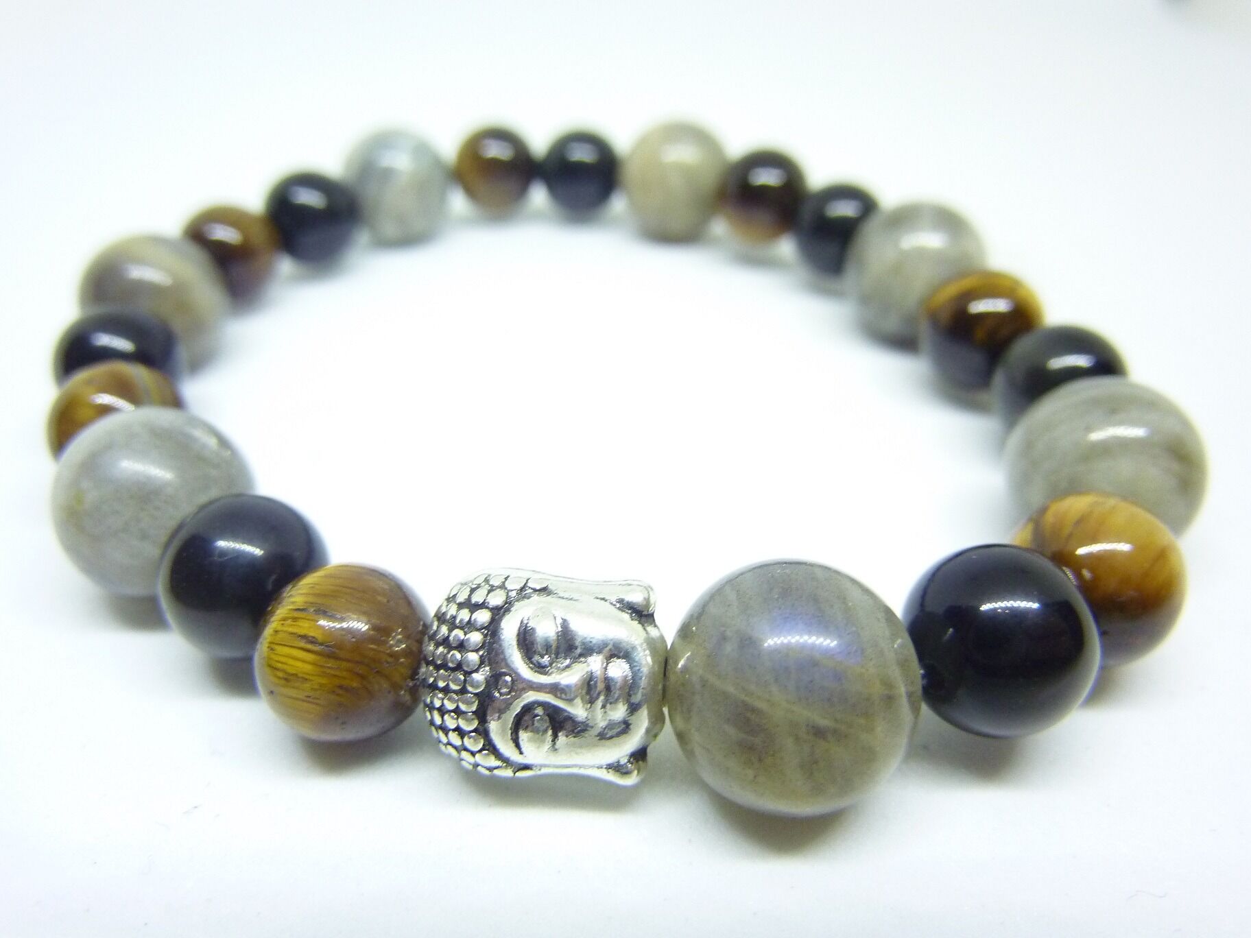 BRACELET PROTECTION BOUDDHA OEIL DE TIGRE LABRADORITE OBSIDIENNE OEIL CELESTE