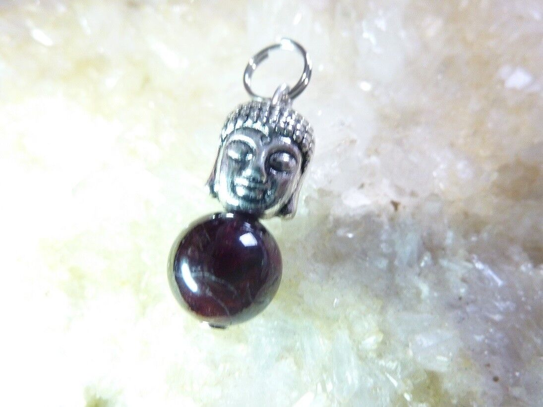 PENDENTIF BOUDDHA GRENAT ALMANDIN PERLE RONDE 10 MM – Image 2